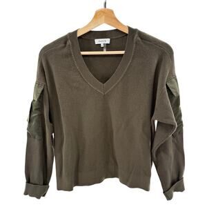 Parker Olive V-Neck Cargo Pockets Long Sleeve Stretch Knit M Sweater MSRP $234